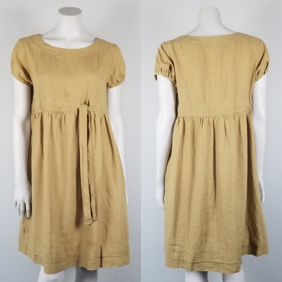 Bulle De Savon Tan Hemp Knee Length Bohemian Granola Minimalist Dress Size S/M - Picture 1 of 15